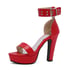 Metal Rivets Ankle Strap Block Sandals Platform Heels - Red