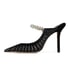 Women Heeled Mules Rhinestone Strappy Clear Heels Pointed Toe Stiletto Slip On Bridal Sandals for Women - Black