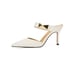 Women Heeled Mules Pumps Stone Pattern Pointed Toe Stiletto Heels Slip On Sandals for Women - White