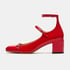 Women Heeled Mary Janes Adjustable Ankle Strap Block Heels Round Toe Pumps With Buckle for Women - Red