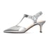 Women Heeled Pumps T-Strap Kitten Heels Pointed Toe Pumps With Round Buckle for Women - Silver