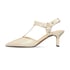 Women Heeled Pumps T-Strap Kitten Heels Pointed Toe Pumps With Round Buckle for Women - Nude