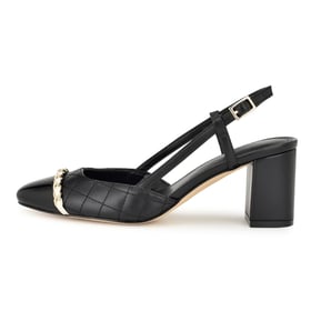 Women Heeled Pumps 2 Tones Adjustable Slingback Block Heels Round Toe Pumps With Chain for Women