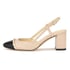 Women Heeled Pumps 2 Tones Adjustable Slingback Block Heels Round Toe Pumps With Chain for Women - Nude
