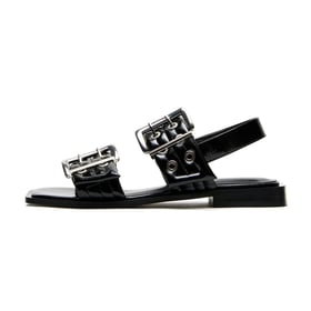 Women Flat Sandals Adjustable Buckle Straps Slingback Open Square Toe Sandals Grommet Belt Slip On Summer Shoes