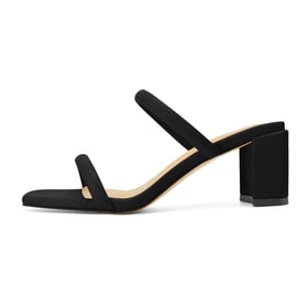 Women Heeled Sandals Double Strap Open Square Toe Block Heeled Slip On Sandals Summer Shoes