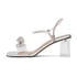 Women Heeled Sandals Rhinestone Ankle Strap Bow Clear Heeled Open Square Toe Sandals Summer Shoes - Silver