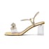 Women Heeled Sandals Rhinestone Ankle Strap Bow Clear Heeled Open Square Toe Sandals Summer Shoes - Gold