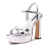 Women Flatform Sandals Ankle Strap Open Toe High Heeled Sandals With Buckle Summer Shoes - Silver