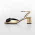 Women Heeled Pumps Ankle Strap Bow Round Toe Block Heeled Sandals With Buckle Summer Shoes - Gold