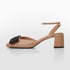 Women Heeled Pumps Ankle Strap Bow Round Toe Block Heeled Sandals With Buckle Summer Shoes - Nude
