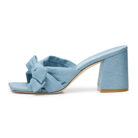 Women Heeled Sandals Bow Open Square Toe Block Heeled Sandals Summer Shoes