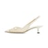Women Mesh Pumps Slingback Pointed Toe Kitten Heeled Sandals Slip On Summer Shoes - White