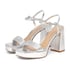 Women Platform Sandals Ankle Strap Open Toe Block Heels Sandals With Buckle Summer Shoes - Silver