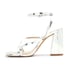 Women Heeled Sandals Ankle Strap Open Square Toe Block Heels Sandals With Buckle Shoes - Silver