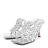 Women Heeled Sandals Knot Open Square Toe Kitten Heels Sandals Slip On Summer Shoes - Silver