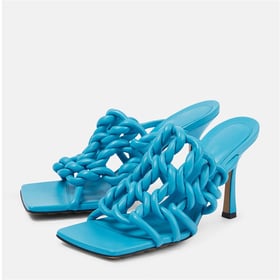 Women Heeled Sandals Knot Open Square Toe Kitten Heels Sandals Slip On Summer Shoes