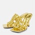 Women Heeled Sandals Knot Open Square Toe Kitten Heels Sandals Slip On Summer Shoes - Gold