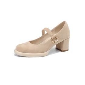 Women Mary Janes Pumps Round Toe Block Heels Pumps With Hook And Loop Spring Shoes