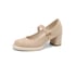 Women Mary Janes Pumps Round Toe Block Heels Pumps With Hook And Loop Spring Shoes - Beige