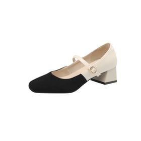 Women Heeled Pumps Splicing Square Toe Block Heels Pumps With Buckle Spring Shoes