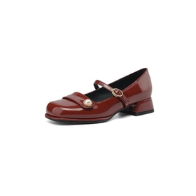 Women Heeled Mary Janes Pumps Pearl Square Toe Block Heels Pumps With Buckle Spring Shoes