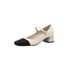 Women Heeled Pumps Splicing 2 Tones Square Toe Chunky Heels Pumps With Buckle Spring Shoes - White