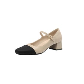 Women Heeled Pumps Splicing 2 Tones Square Toe Chunky Heels Pumps With Buckle Spring Shoes