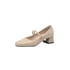 Women Heeled Pumps Pearl Square Toe Chunky Heels Pumps Spring Shoes - Nude