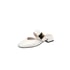 Women Heeled Mules Metal Buckle Wide Strap Rounde Toe Block Heels Sandals Slip On Summer Shoes - White