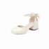Women Heeled Mary Janes Pumps Bow Ankle Strap Rounde Toe Block Heels Pumps With Buckle Spring Shoes - White