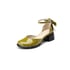 Women Heeled Mary Janes Pumps Bow Ankle Strap Rounde Toe Block Heels Pumps With Buckle Spring Shoes - Green