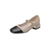 Women Heeled Pumps 2 Tones Rounde Toe Block Heels Pumps With Velcro Spring Shoes - Nude