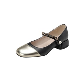 Women Heeled Pumps 2 Tones Rounde Toe Block Heels Pumps With Velcro Spring Shoes