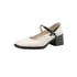 Women Heeled Pumps 2 Tones Square Toe Block Heels Pumps With Buckle Spring Shoes - White