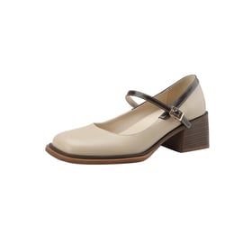 Women Heeled Pumps 2 Tones Square Toe Block Heels Pumps With Buckle Spring Shoes