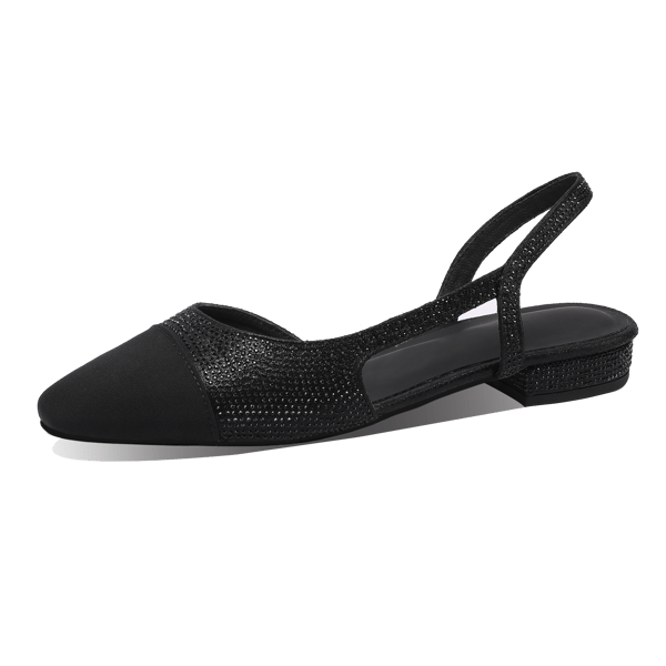 MiraAzzurra Shoes | 2 Tones Slingback Flat Rhinestone - Black