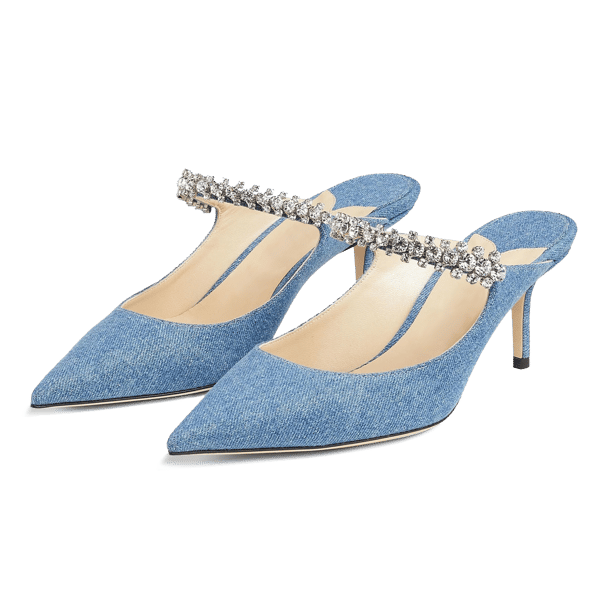 MiraAzzurra Shoes | Crystal Arch Strap Mules 65/100 Denim - 6.5cm/2.5" heel