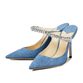 Crystal Arch Strap Mules Denim