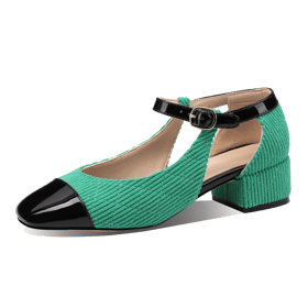 Ankle Strap Two Tones Sandal Corduroy