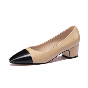 Block Heel Two Tones Pumps