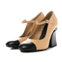 Chunky Heel Two Tones Maryjane Pumps - Nude