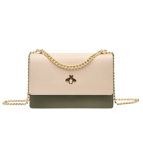 MiraAzzurra Bags | Stylish Women's Leather Crossbody Bag - Bee Pattern - Green-White