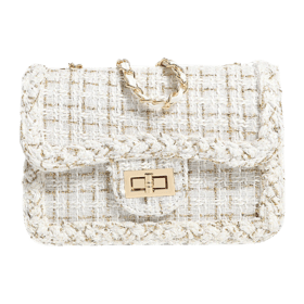Beige Tweed Crossbody Chain Bags Shoulder Satchel Purses