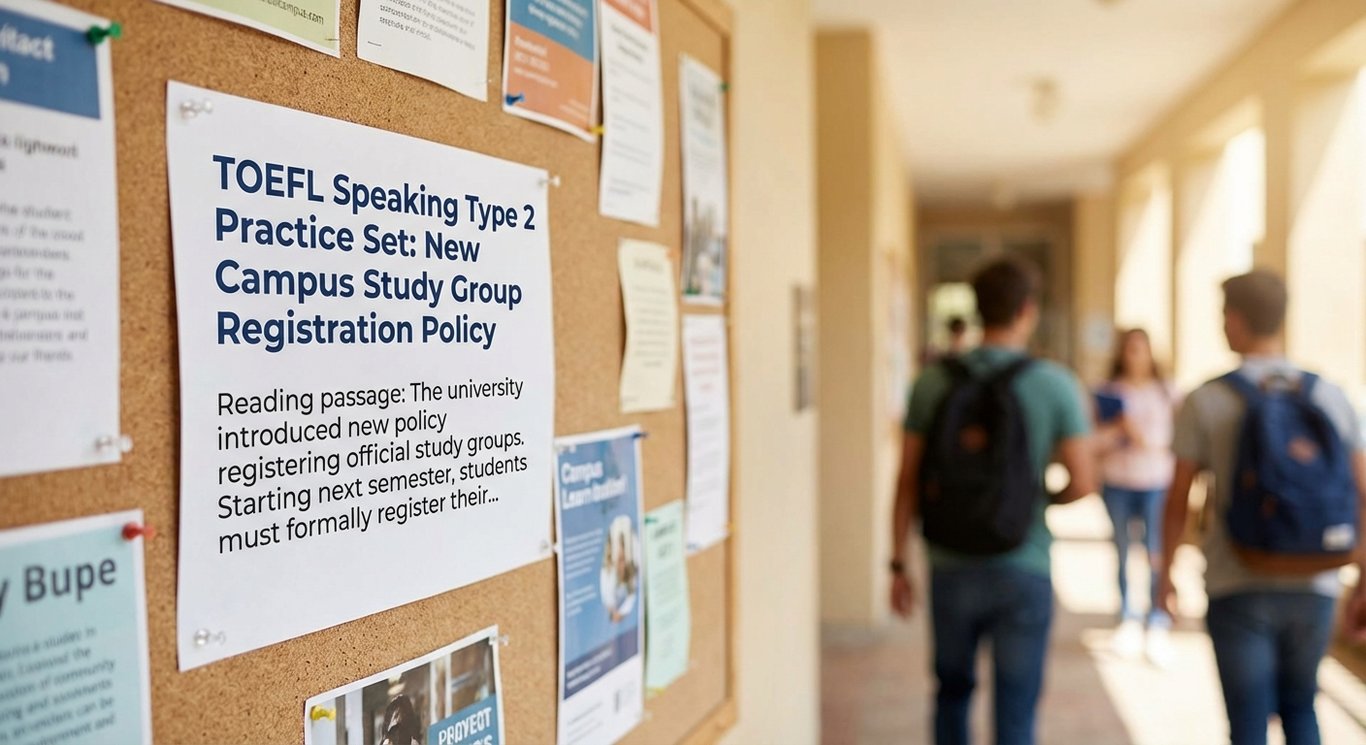 TOEFL Speaking Type 2 Practice Set: New Campus Study Group Registration PolicyReading passageThe