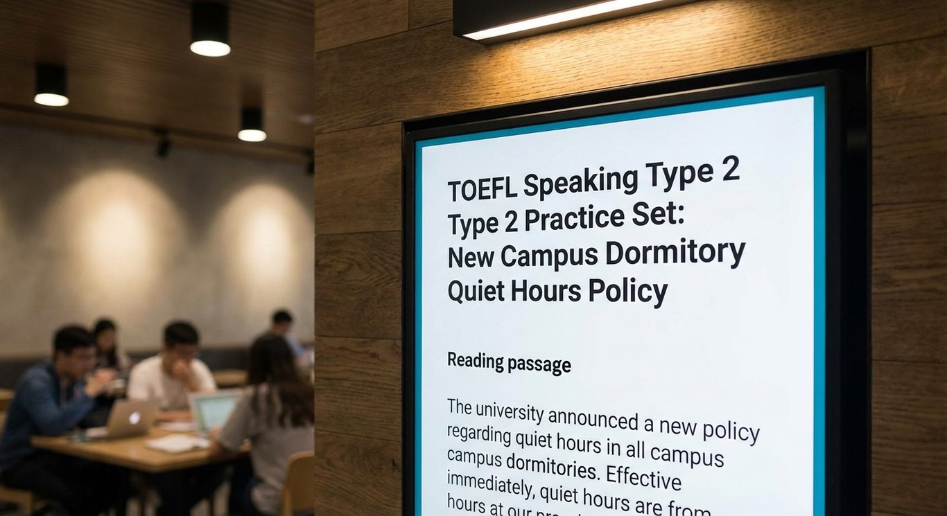 TOEFL Speaking Type 2 Practice Set: New Campus Dormitory Quiet Hours PolicyReading passageThe
