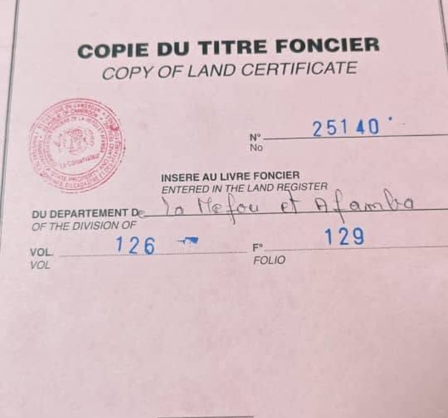 Terrain titré et loti Yaoundé lieu dit Carriere, à vendre. Zone fortement habitée