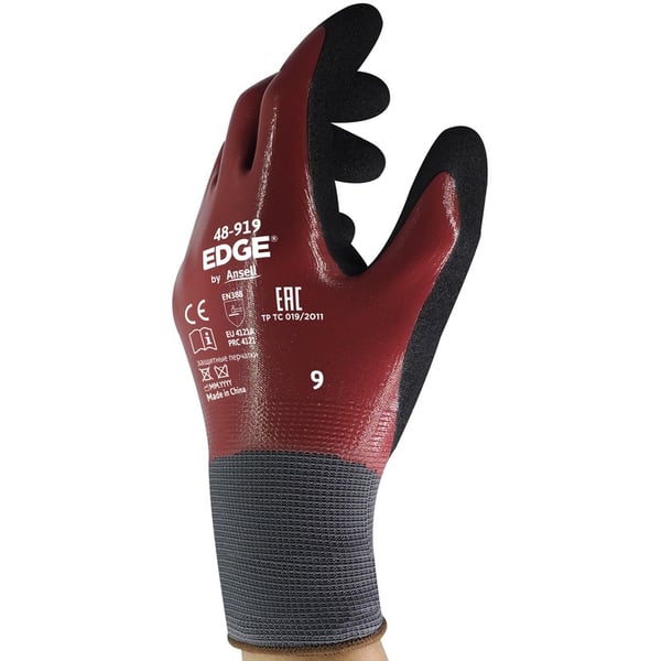 Ansell - Edge Nitrile Dipped Oil-Repellent Liner Gloves, MOQ-12 Pairs - 48-919