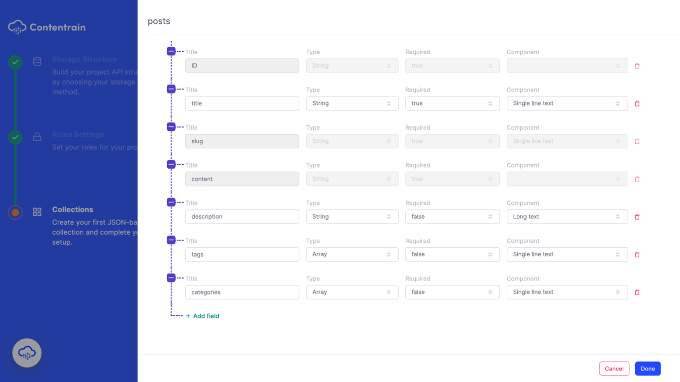 Our No-code Content Schema generator tree.