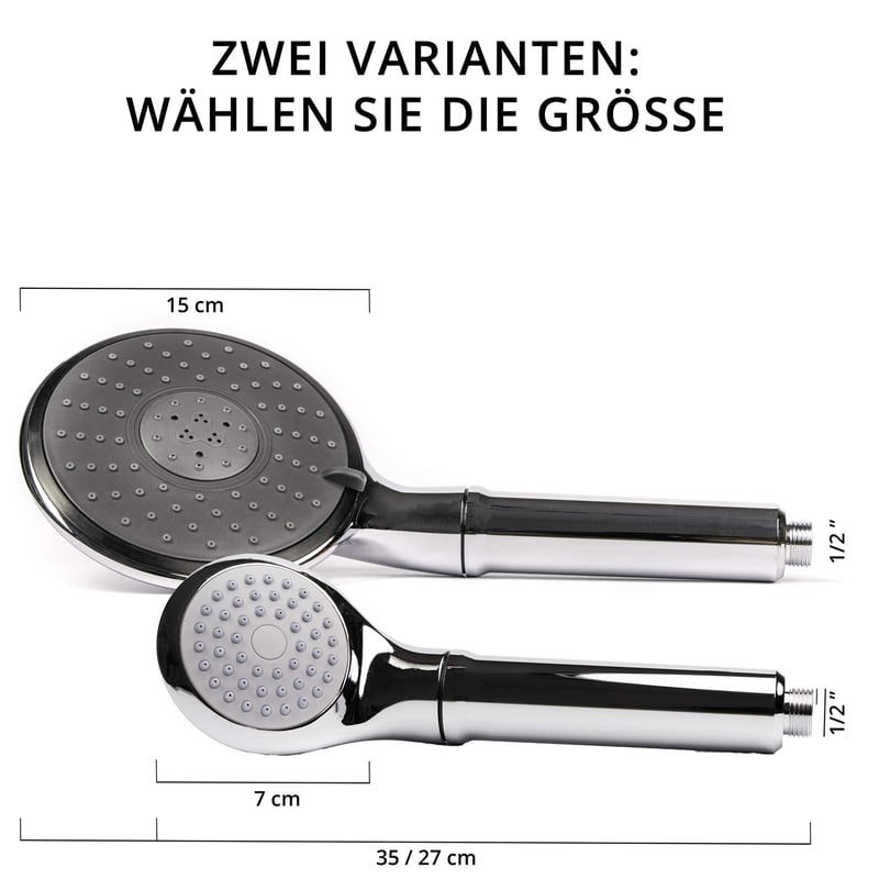 Safety Chrom Premium in zwei Größen: 15 cm und 7 cm Brausekopf